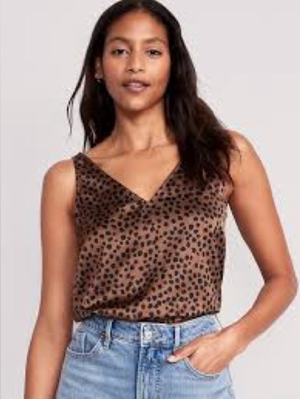 Old Navy Brown and Black Leopard Print Double V-Neck/Back Satin Cami